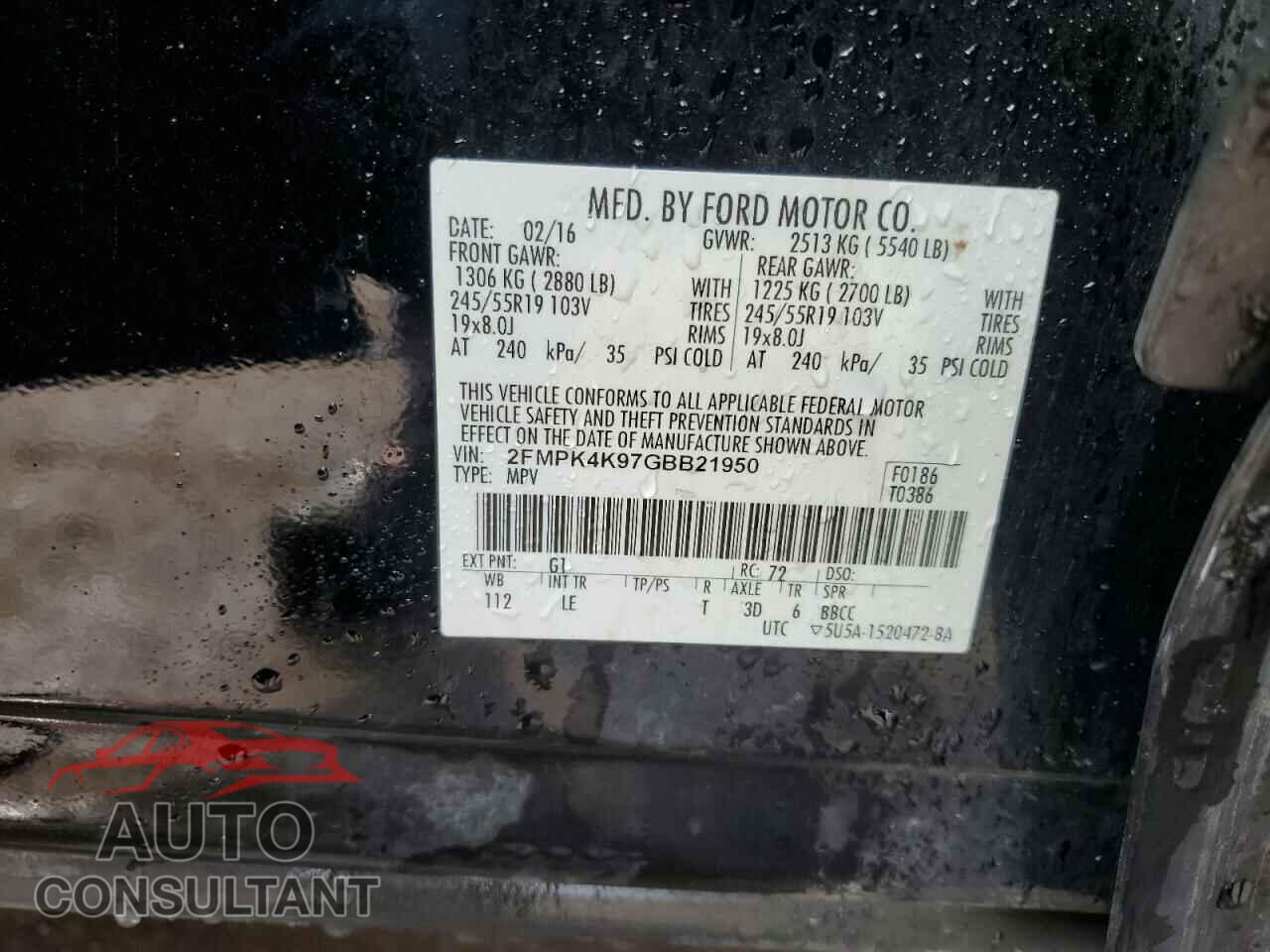 FORD EDGE 2016 - 2FMPK4K97GBB21950