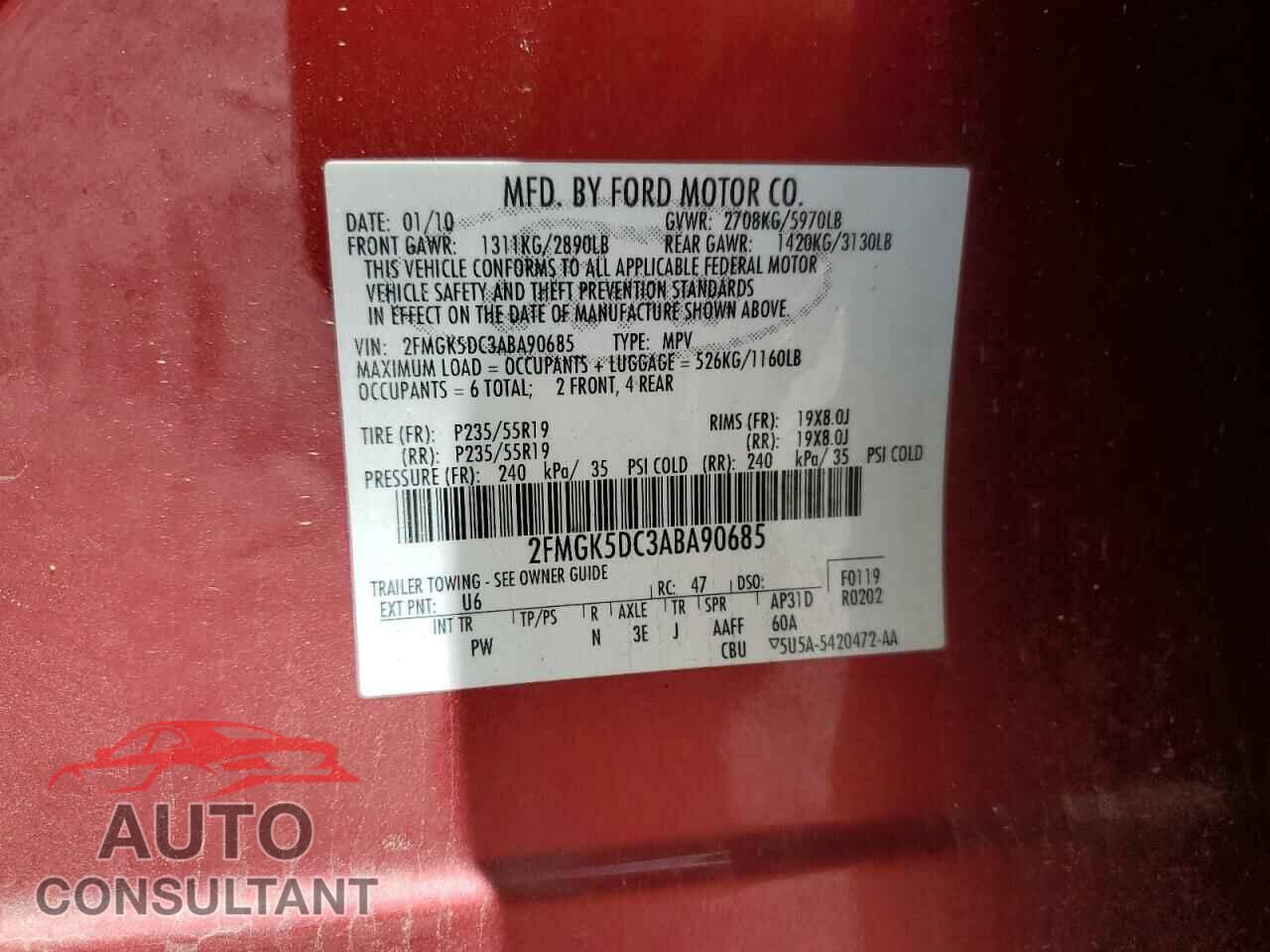 FORD FLEX 2010 - 2FMGK5DC3ABA90685
