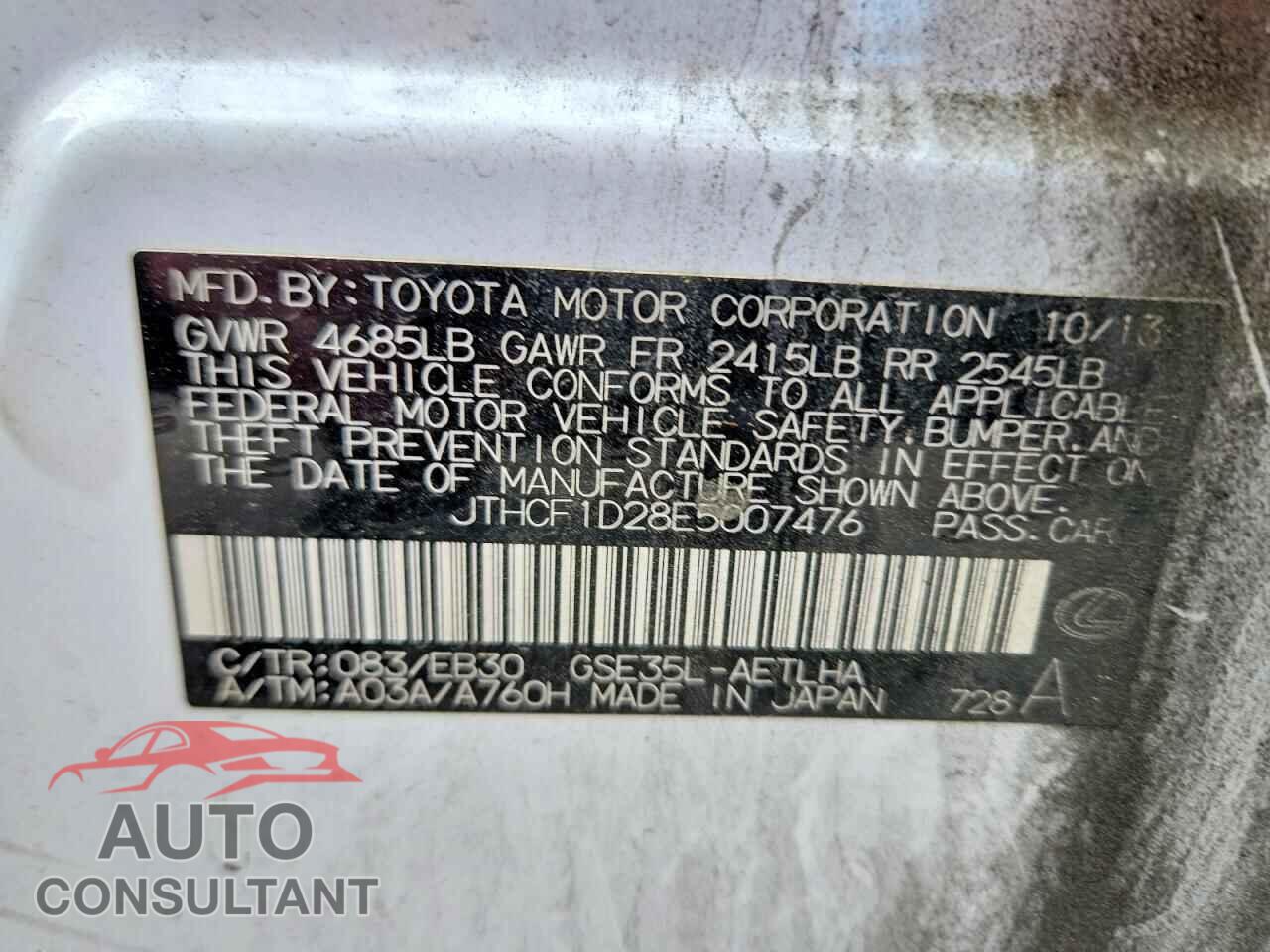 LEXUS IS 2014 - JTHCF1D28E5007476