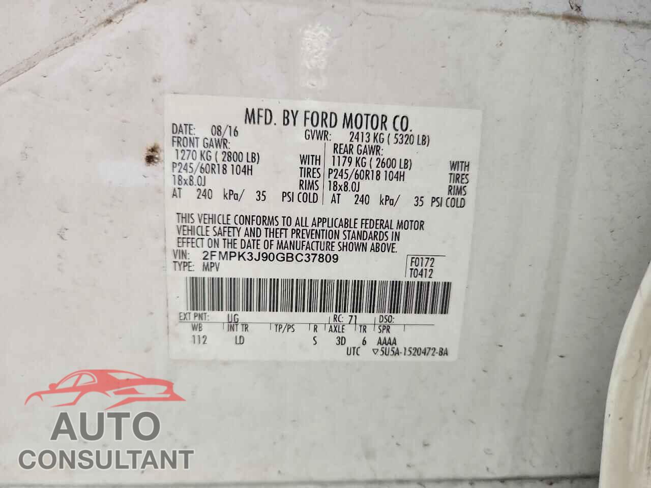 FORD EDGE 2016 - 2FMPK3J90GBC37809