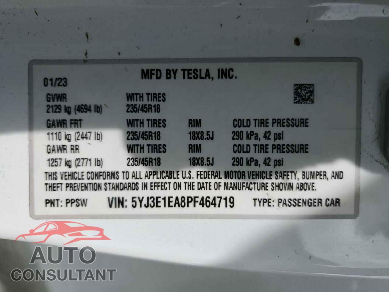 TESLA MODEL 3 2023 - 5YJ3E1EA8PF464719