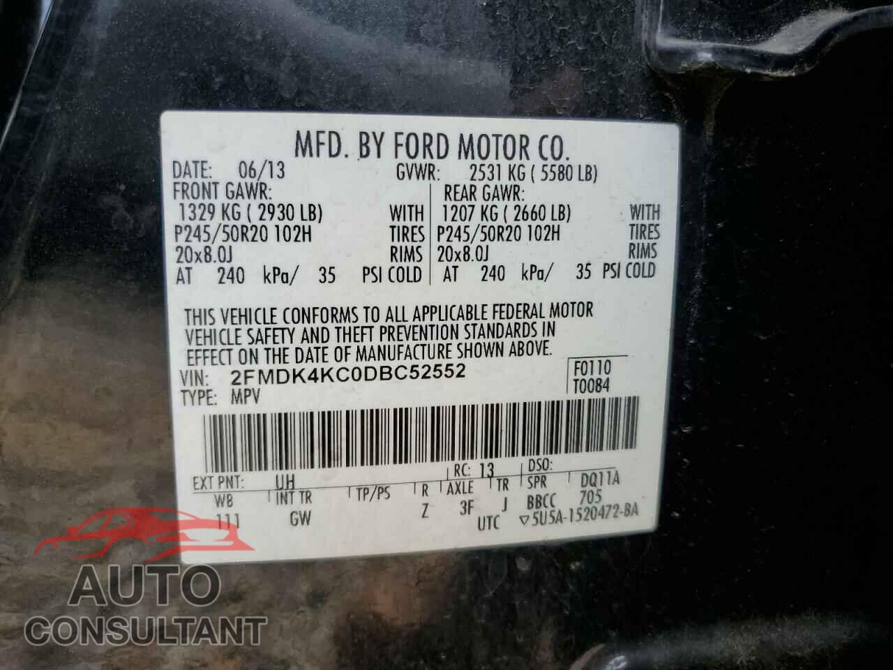FORD EDGE 2013 - 2FMDK4KC0DBC52552