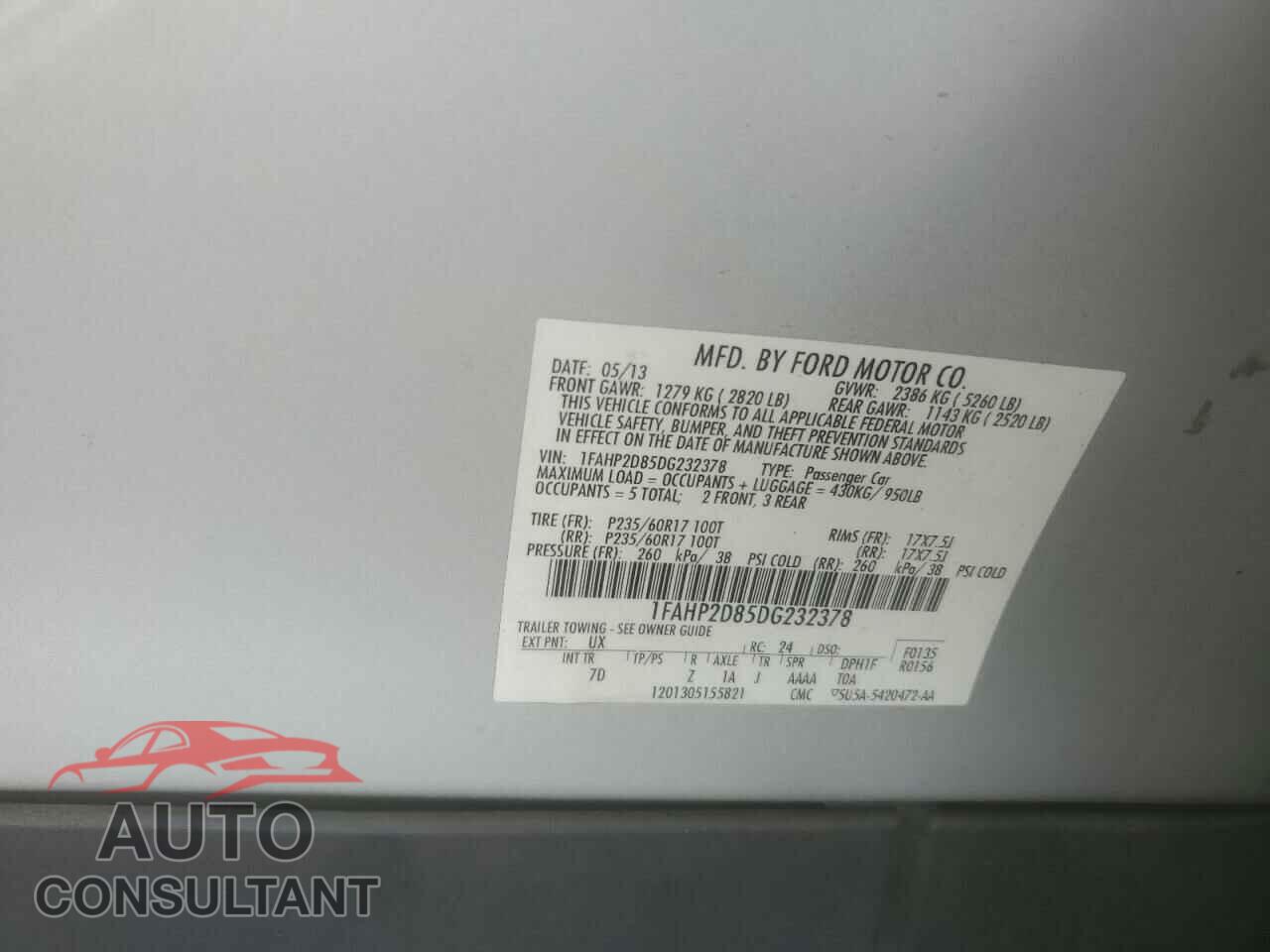 FORD TAURUS 2013 - 1FAHP2D85DG232378
