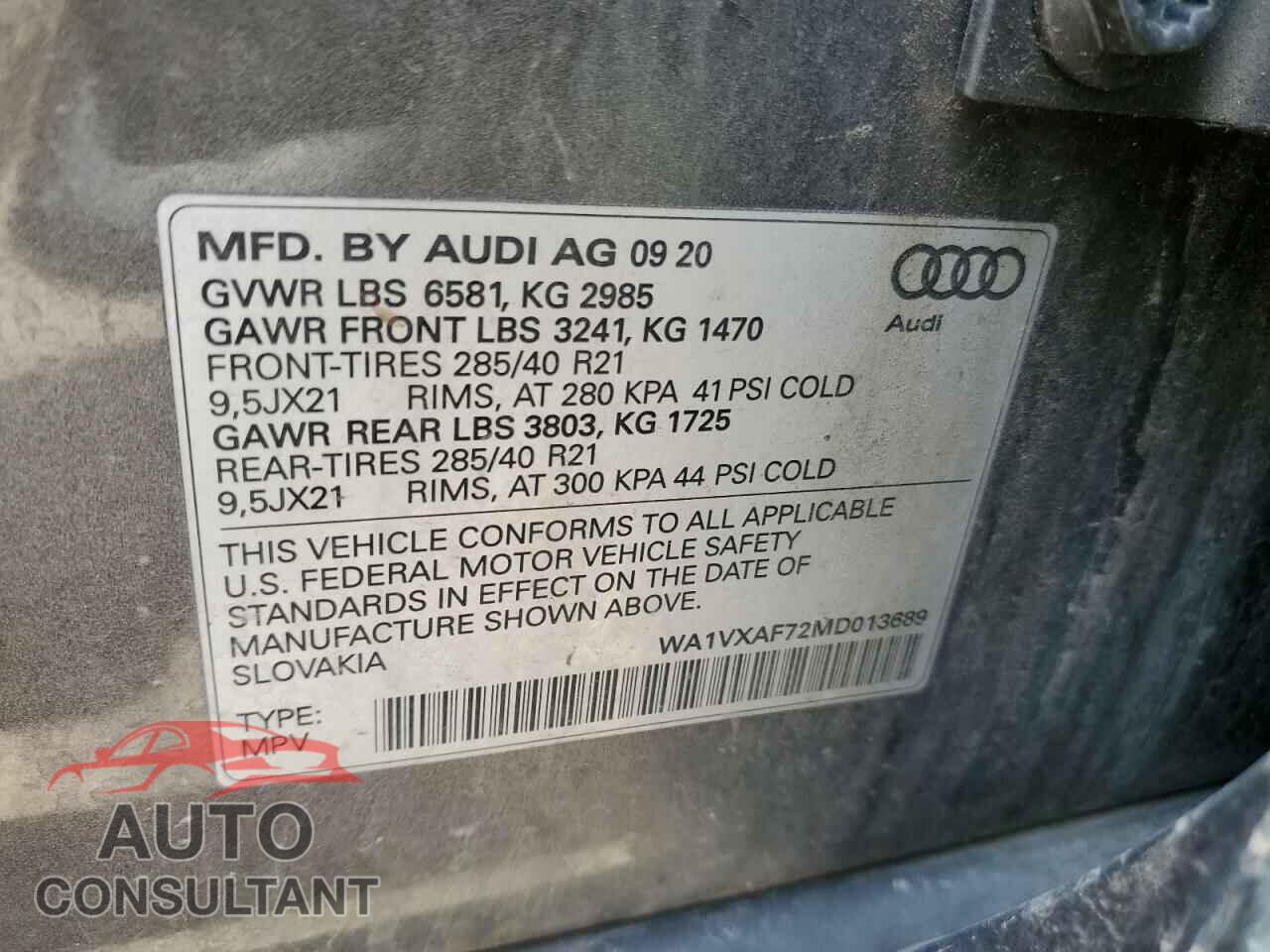 AUDI Q7 2021 - WA1VXAF72MD013689