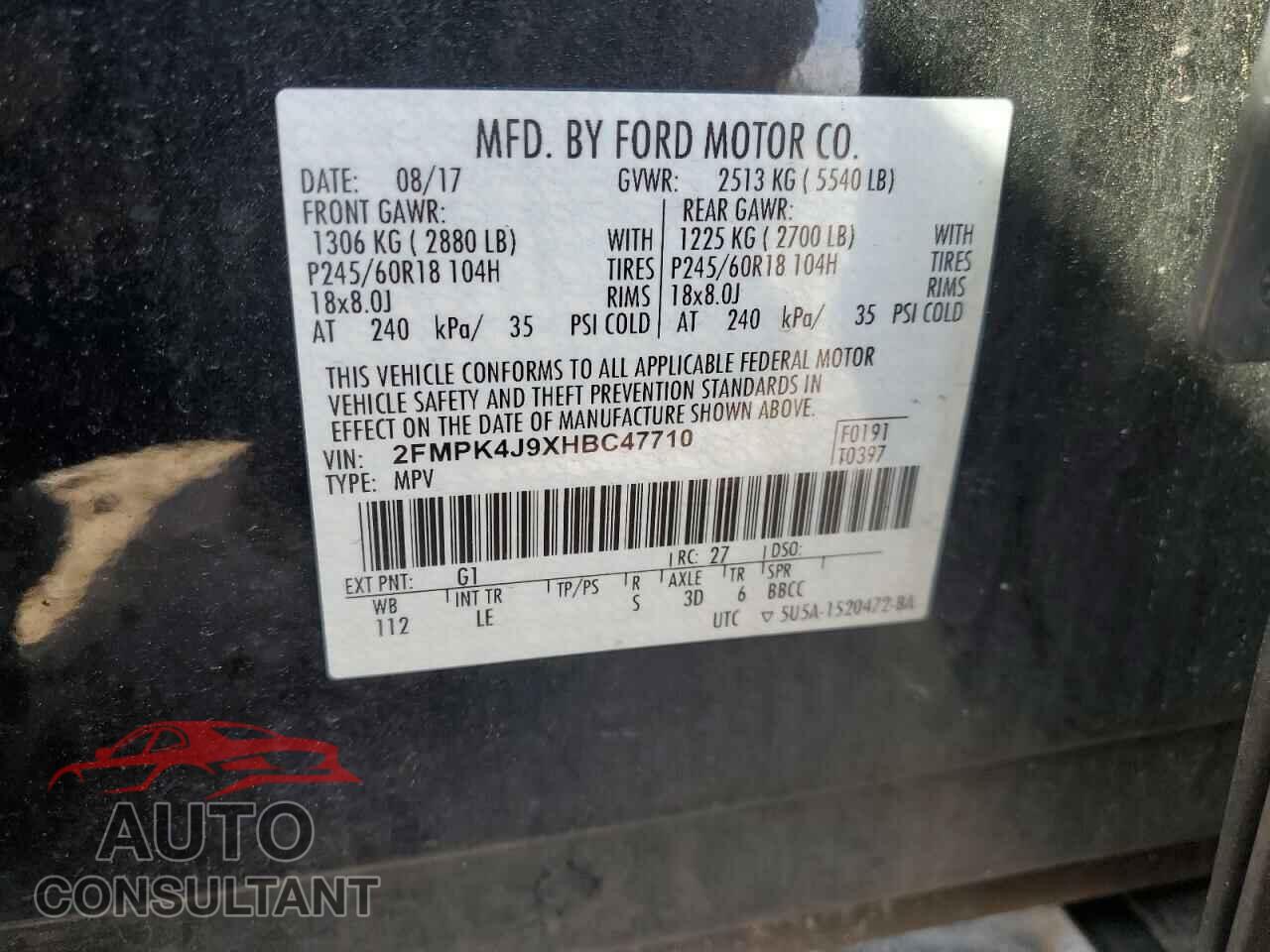 FORD EDGE 2017 - 2FMPK4J9XHBC47710