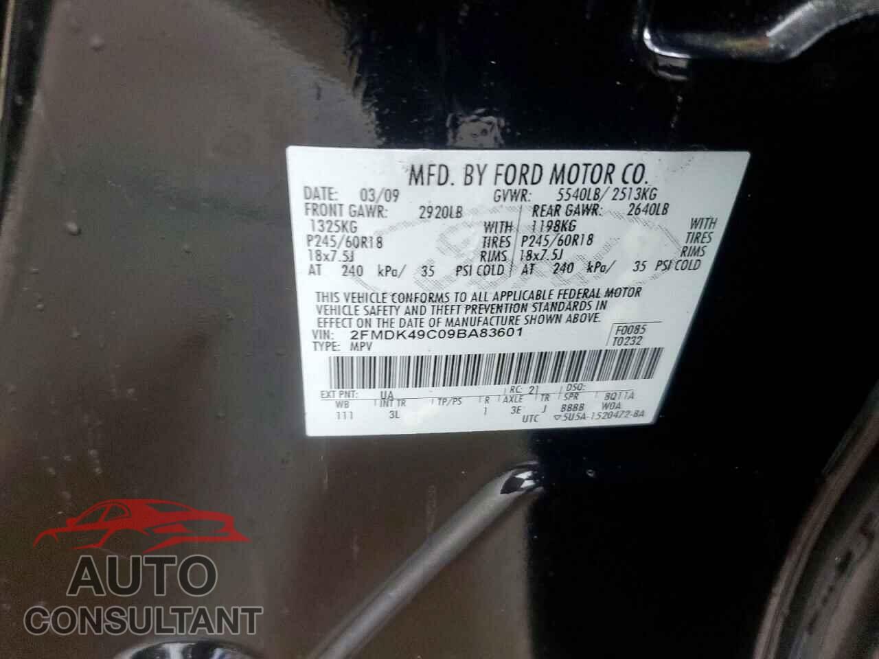 FORD EDGE 2009 - 2FMDK49C09BA83601