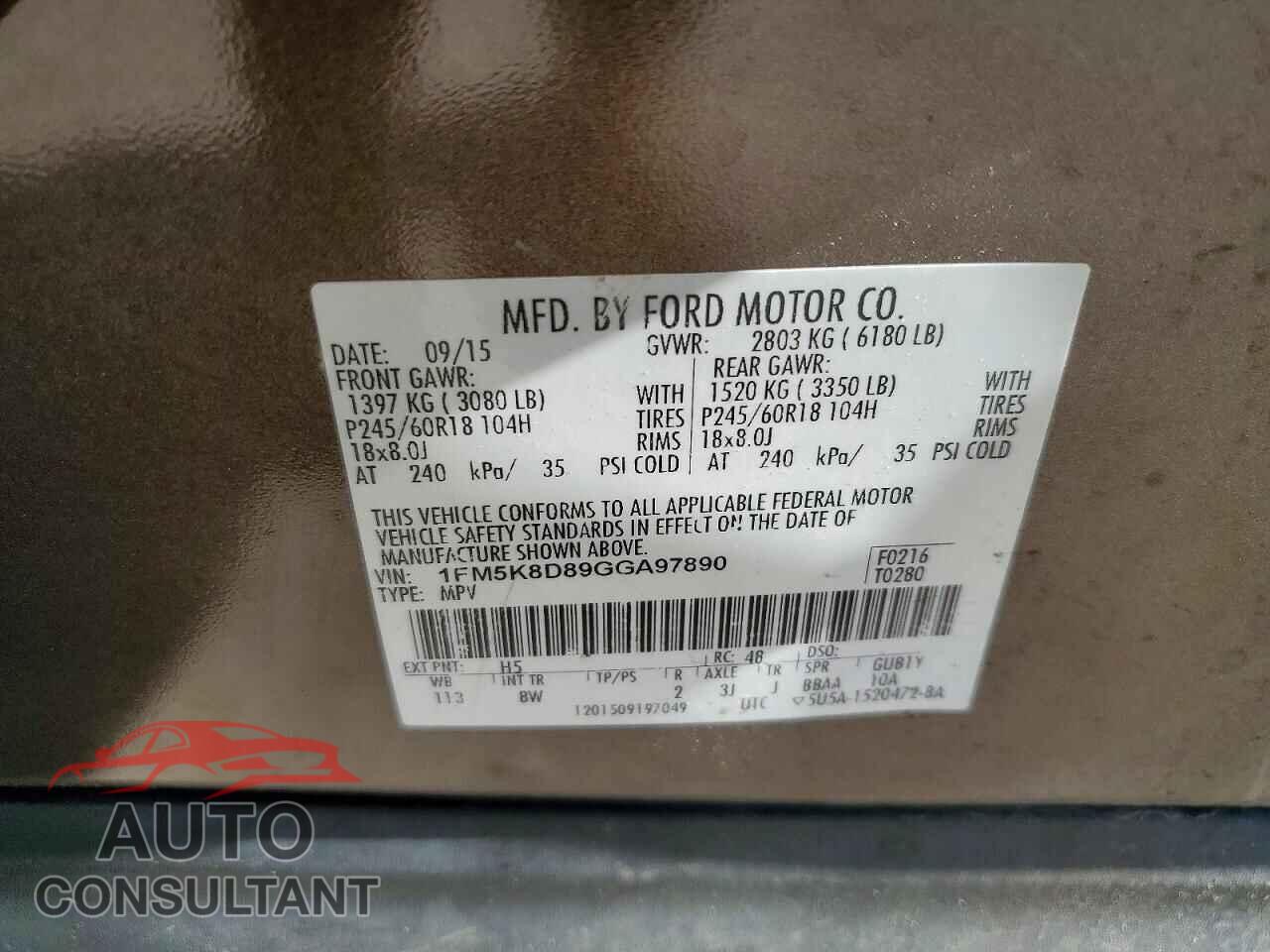 FORD EXPLORER 2016 - 1FM5K8D89GGA97890