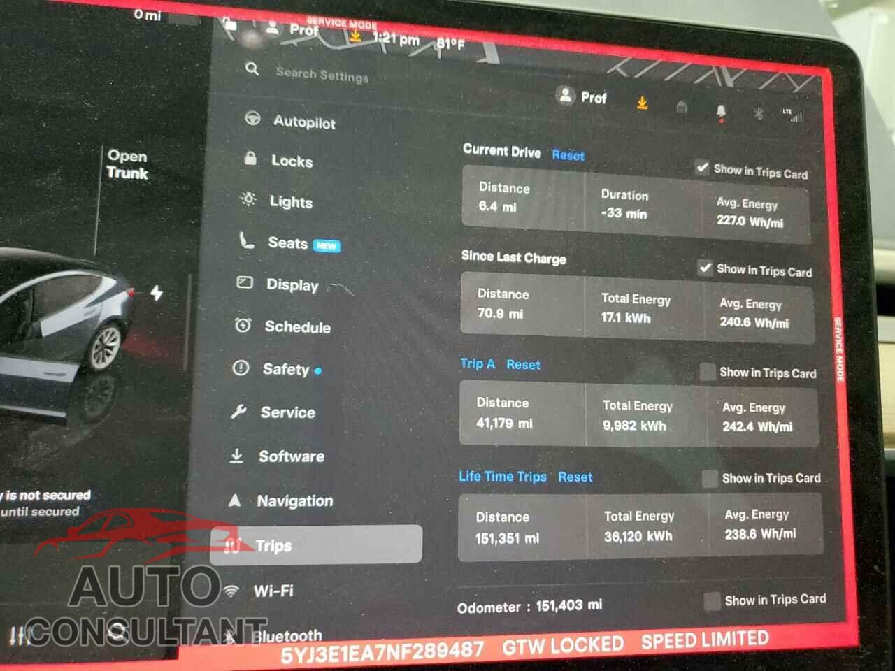 TESLA MODEL 3 2022 - 5YJ3E1EA7NF289487