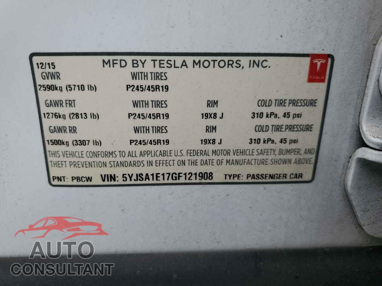 TESLA MODEL S 2016 - 5YJSA1E17GF121908