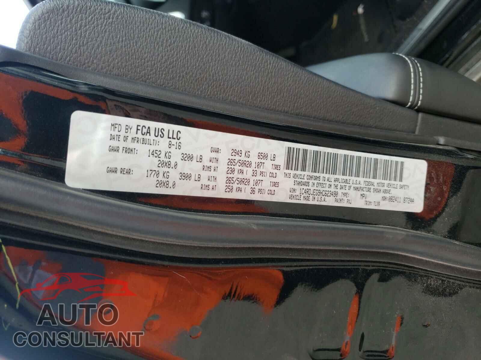 DODGE DURANGO 2017 - 1C4RDJEG9HC623490