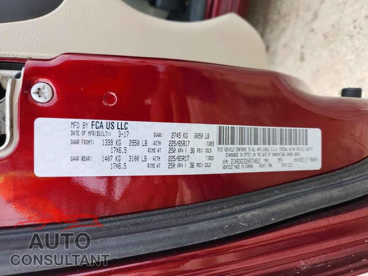 DODGE CARAVAN 2017 - 2C4RDGCG2HR724531