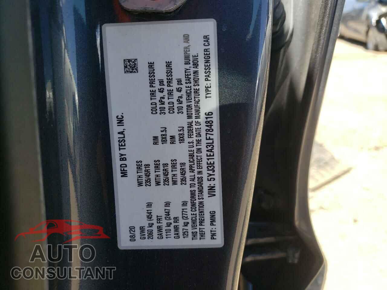 TESLA MODEL 3 2020 - 5YJ3E1EA3LF784816