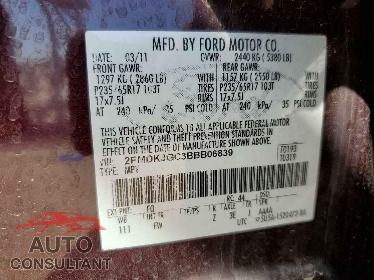 FORD EDGE 2011 - 2FMDK3GC3BBB06839