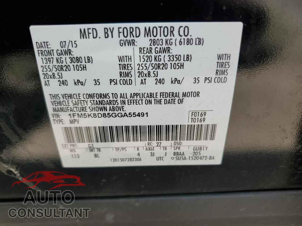 FORD EXPLORER 2016 - 1FM5K8D85GGA55491