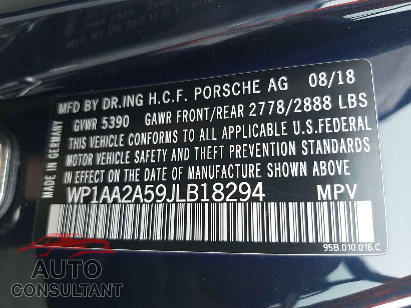 PORSCHE MACAN 2018 - WP1AA2A59JLB18294