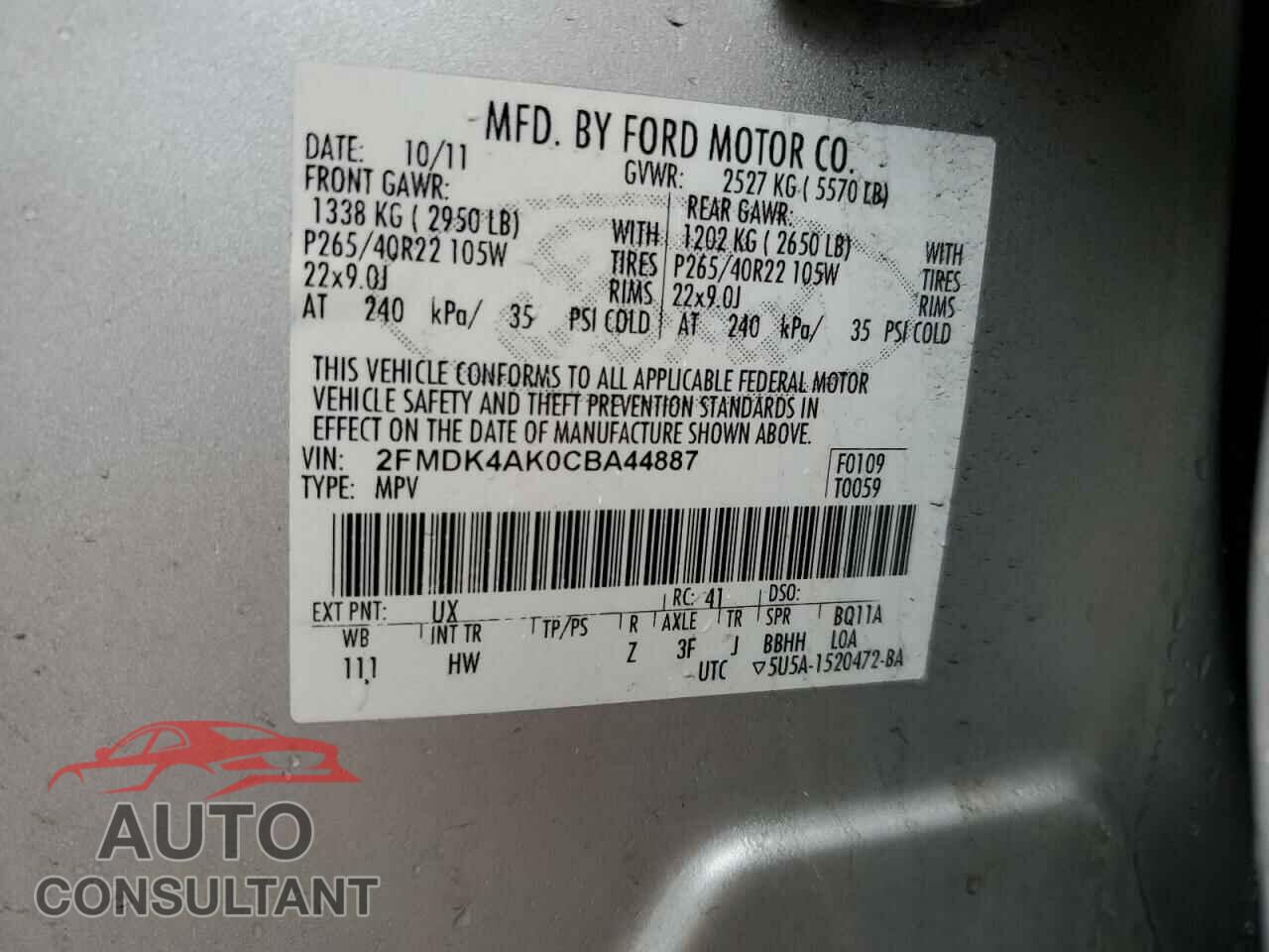 FORD EDGE 2012 - 2FMDK4AK0CBA44887