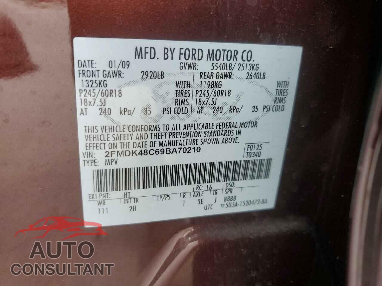 FORD EDGE 2009 - 2FMDK48C69BA70210