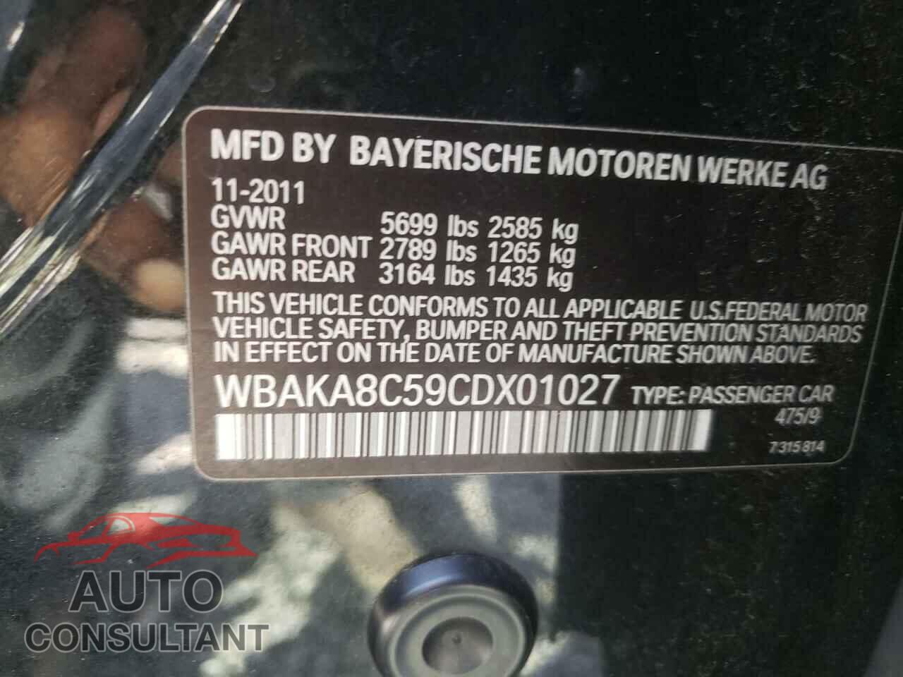 BMW 7 SERIES 2012 - WBAKA8C59CDX01027