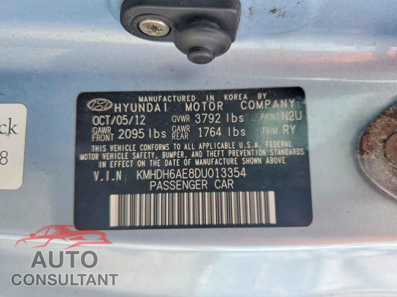 HYUNDAI ELANTRA 2013 - KMHDH6AE8DU013354