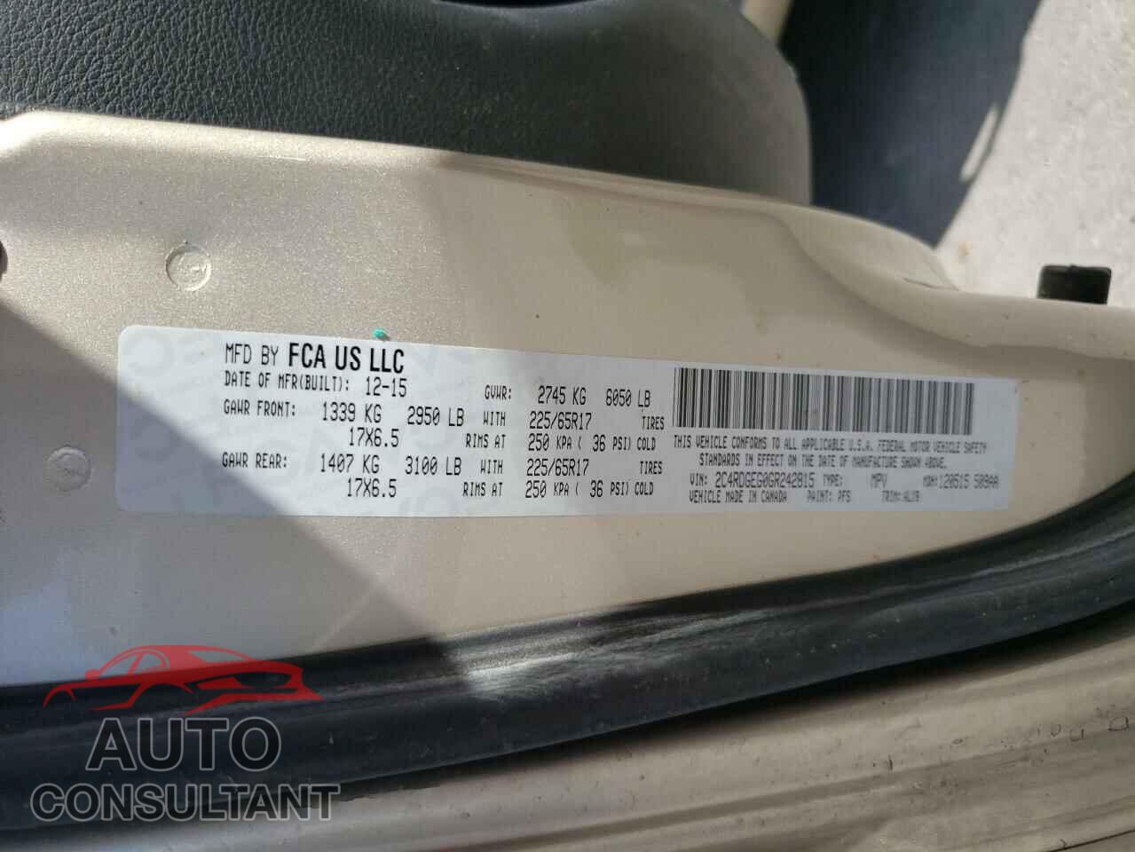 DODGE CARAVAN 2016 - 2C4RDGEG0GR242815
