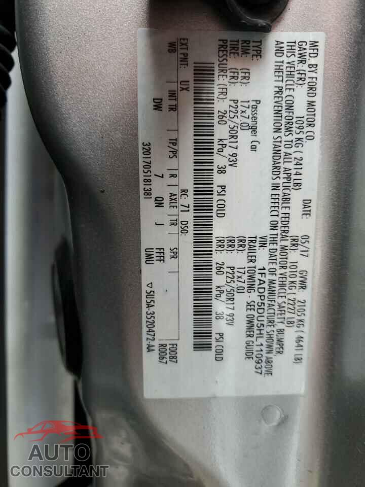 FORD CMAX 2017 - 1FADP5DU5HL110937
