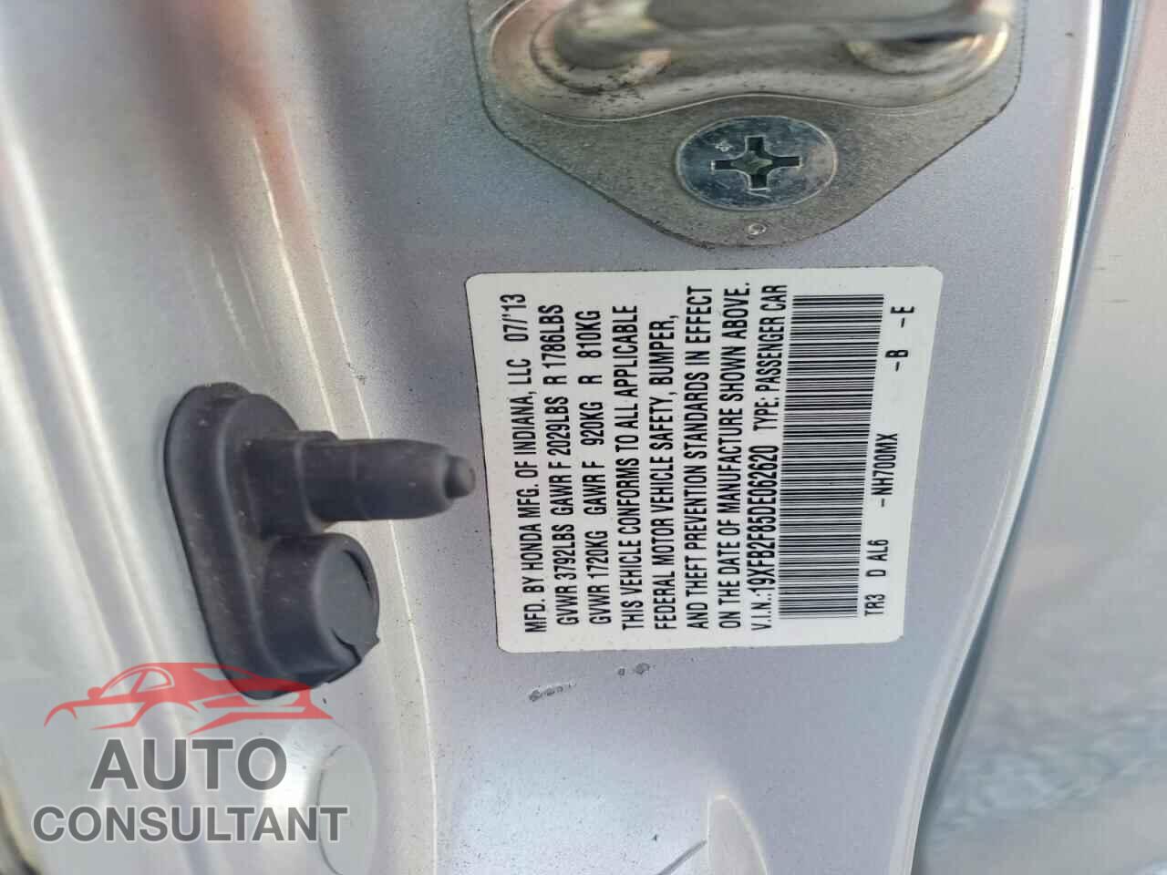 HONDA CIVIC 2013 - 19XFB2F85DE062620