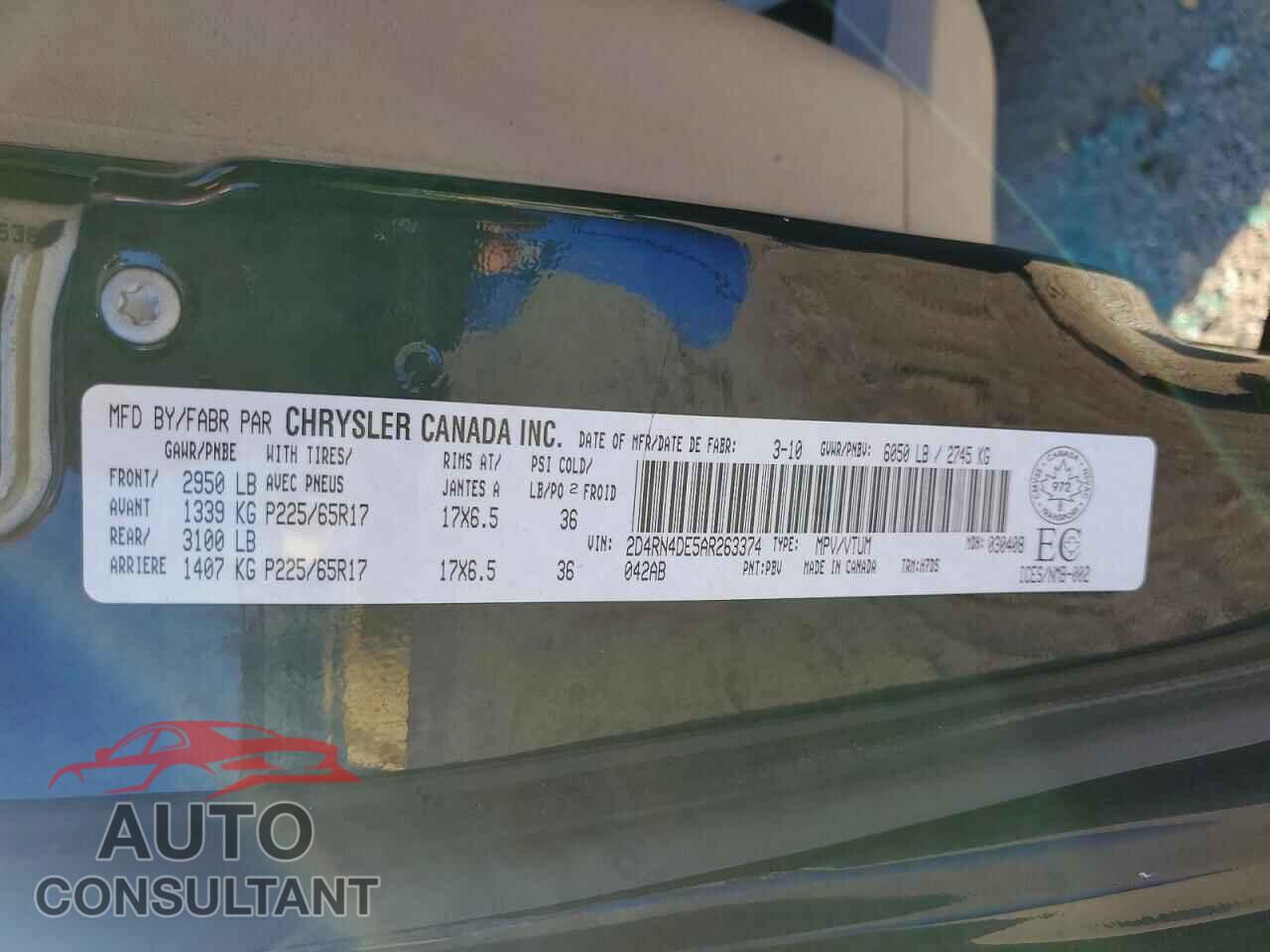 DODGE CARAVAN 2010 - 2D4RN4DE5AR263374