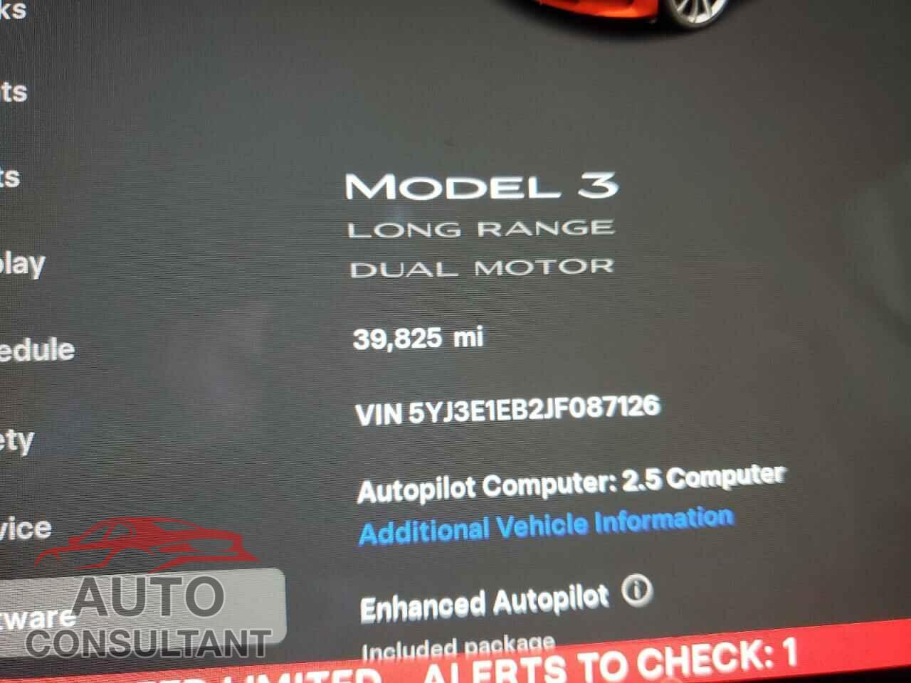 TESLA MODEL 3 2018 - 5YJ3E1EB2JF087126