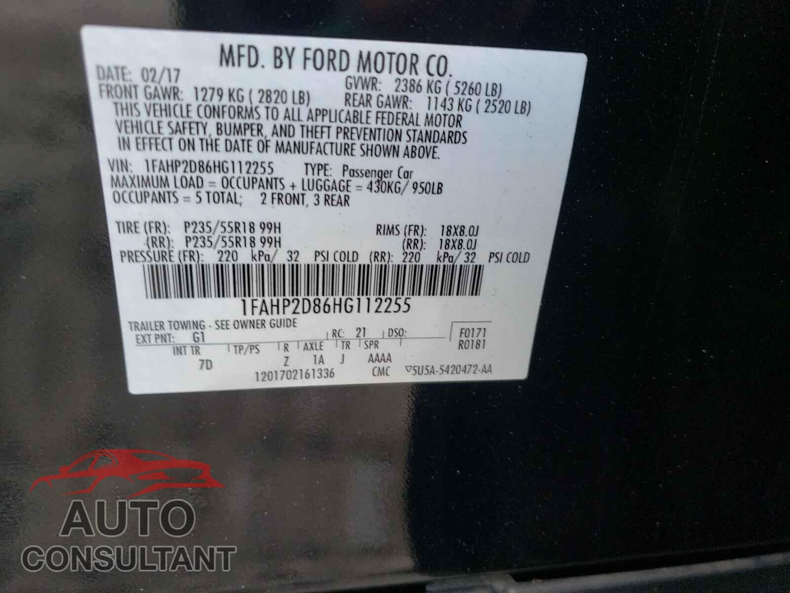 FORD TAURUS 2017 - 1FAHP2D86HG112255
