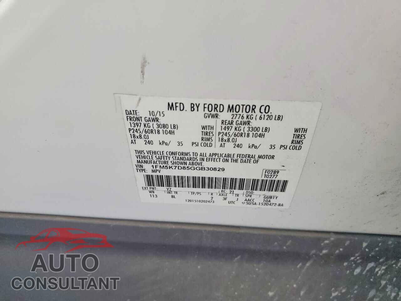 FORD EXPLORER 2016 - 1FM5K7D85GGB30829