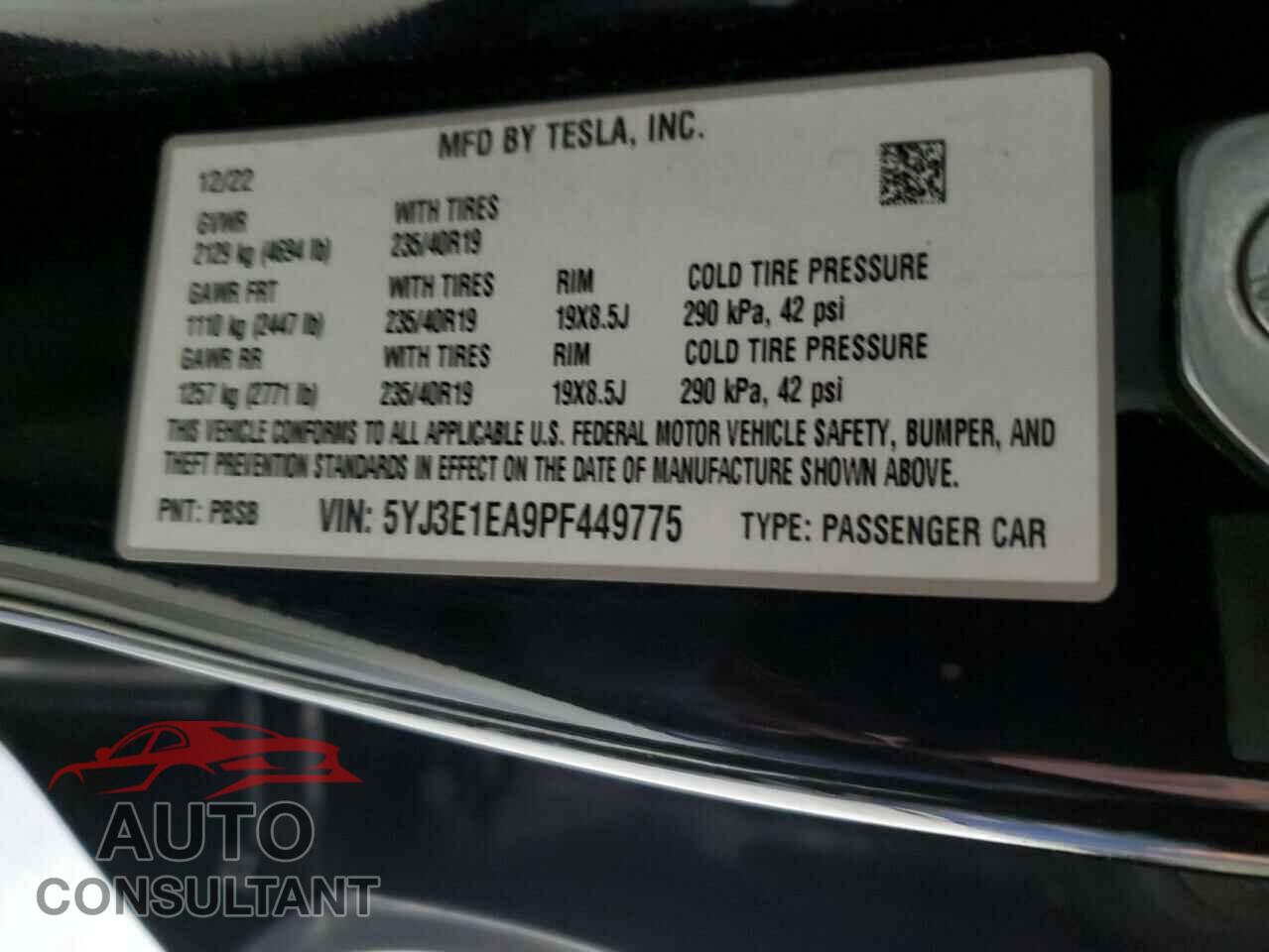 TESLA MODEL 3 2023 - 5YJ3E1EA9PF449775