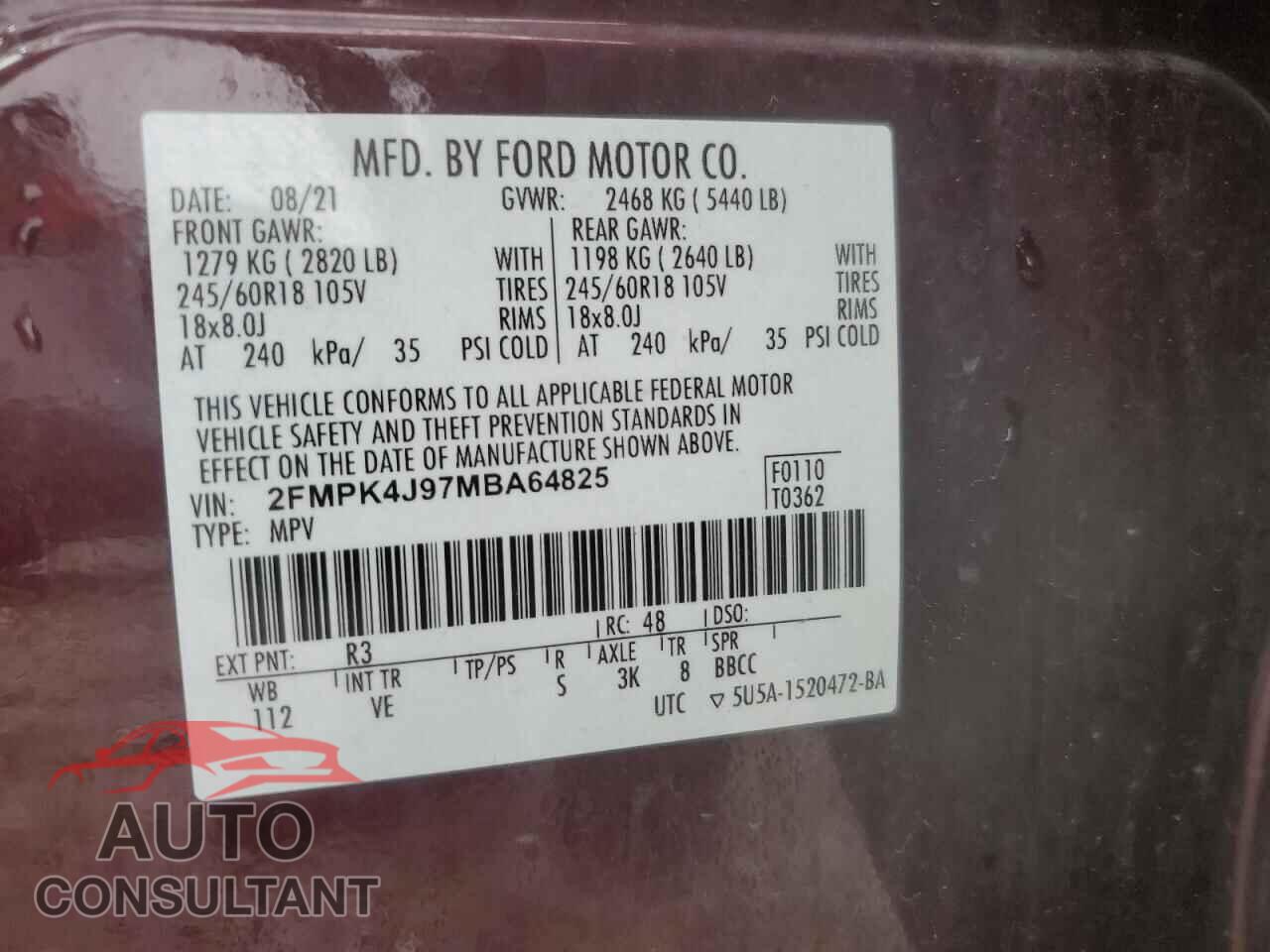 FORD EDGE 2021 - 2FMPK4J97MBA64825