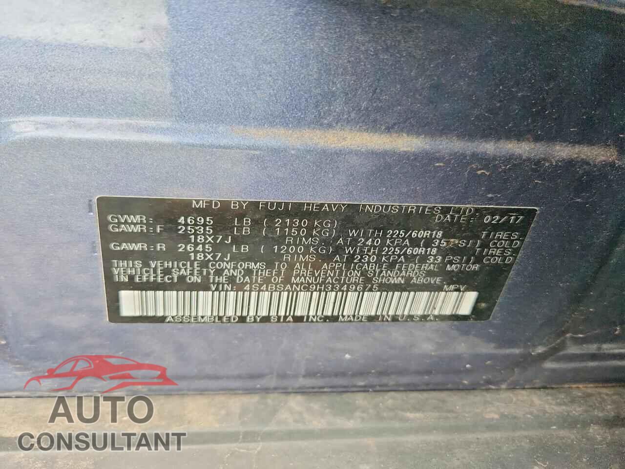 SUBARU OUTBACK 2017 - 4S4BSANC9H3349675