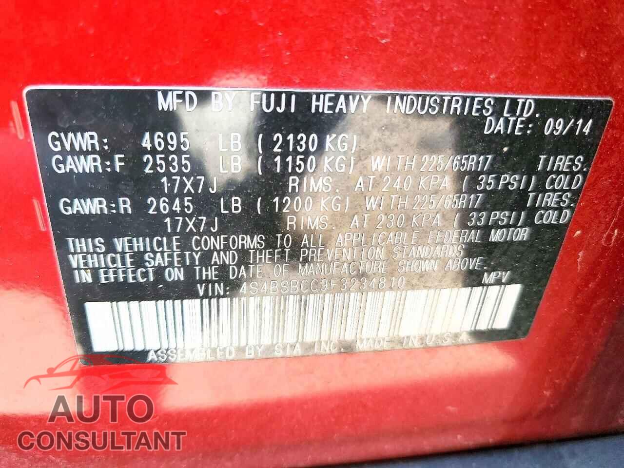 SUBARU OUTBACK 2015 - 4S4BSBCC9F3234810
