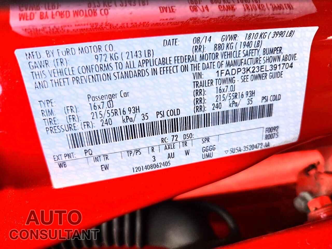 FORD FOCUS 2014 - 1FADP3K23EL391704