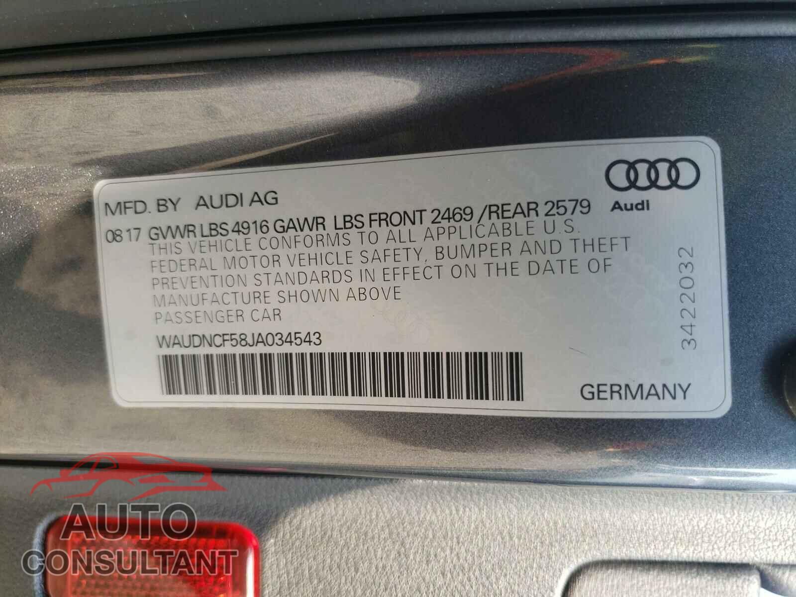 AUDI A5 2018 - WAUDNCF58JA034543