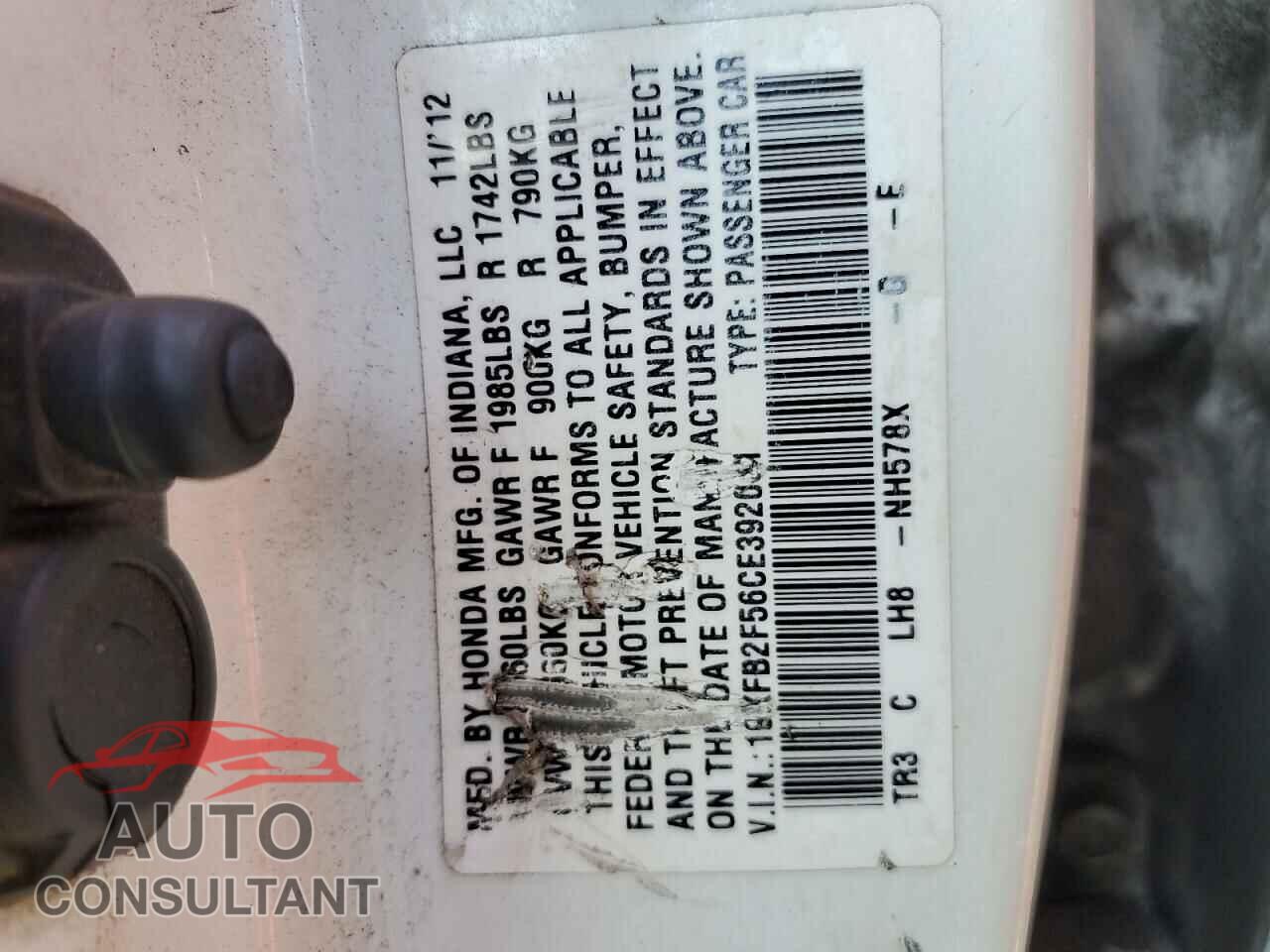 HONDA CIVIC 2012 - 19XFB2F56CE392061