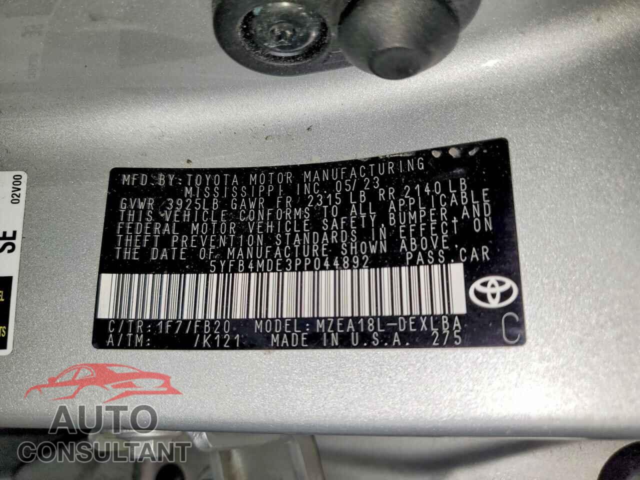 TOYOTA COROLLA 2023 - 5YFB4MDE3PP044892