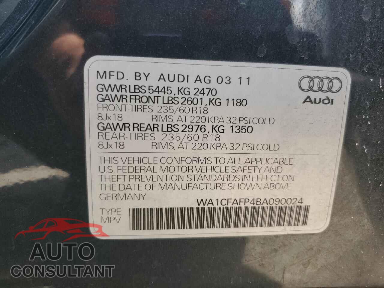 AUDI Q5 2011 - WA1CFAFP4BA090024