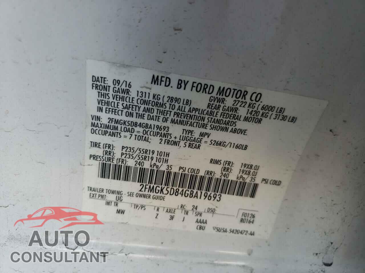 FORD FLEX 2016 - 2FMGK5D84GBA19693