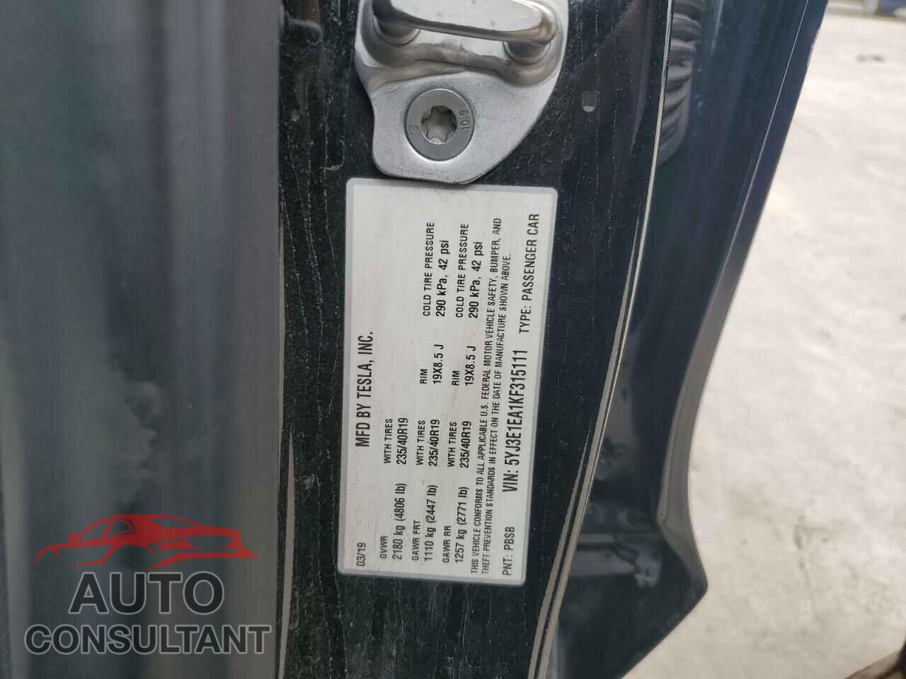 TESLA MODEL 3 2019 - 5YJ3E1EA1KF315111