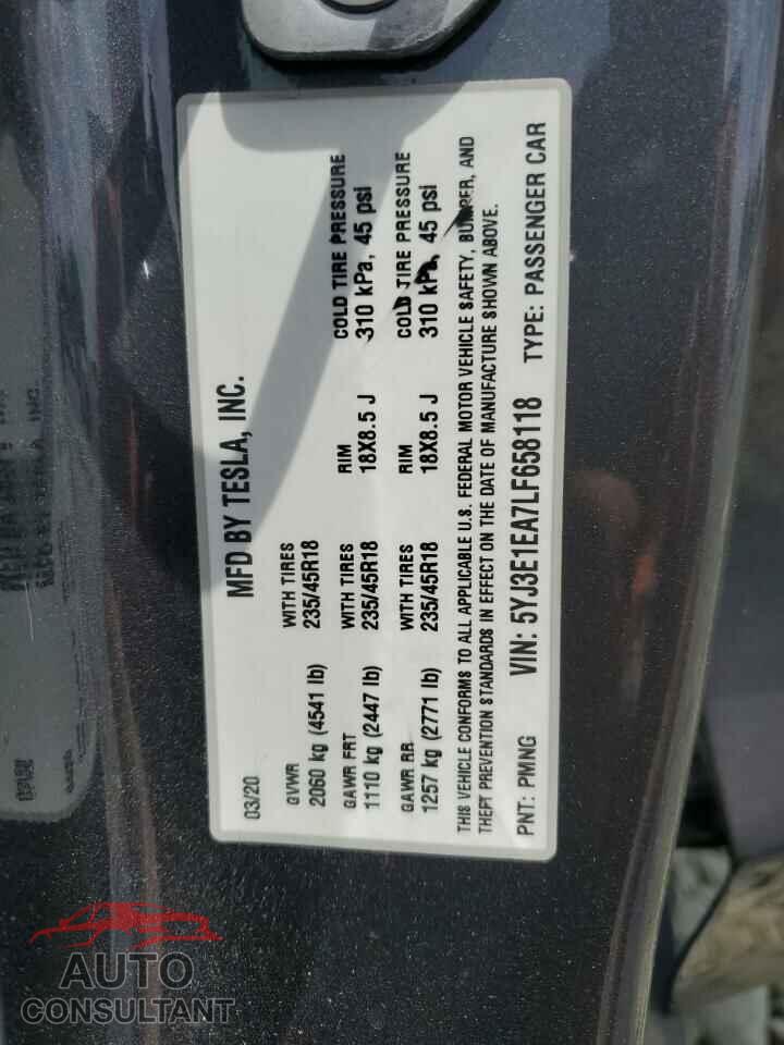 TESLA MODEL 3 2020 - 5YJ3E1EA7LF658118