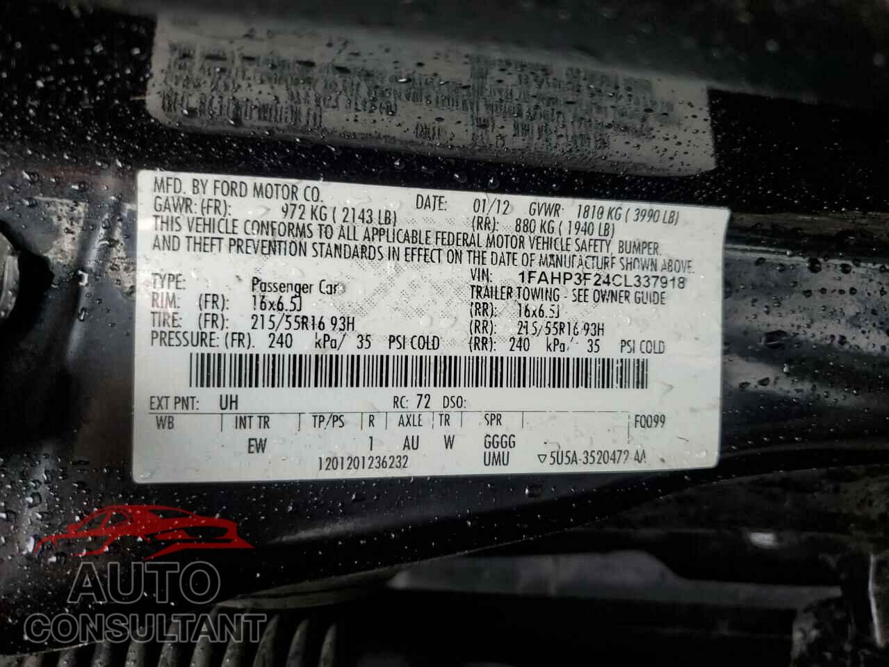 FORD FOCUS 2012 - 1FAHP3F24CL337918