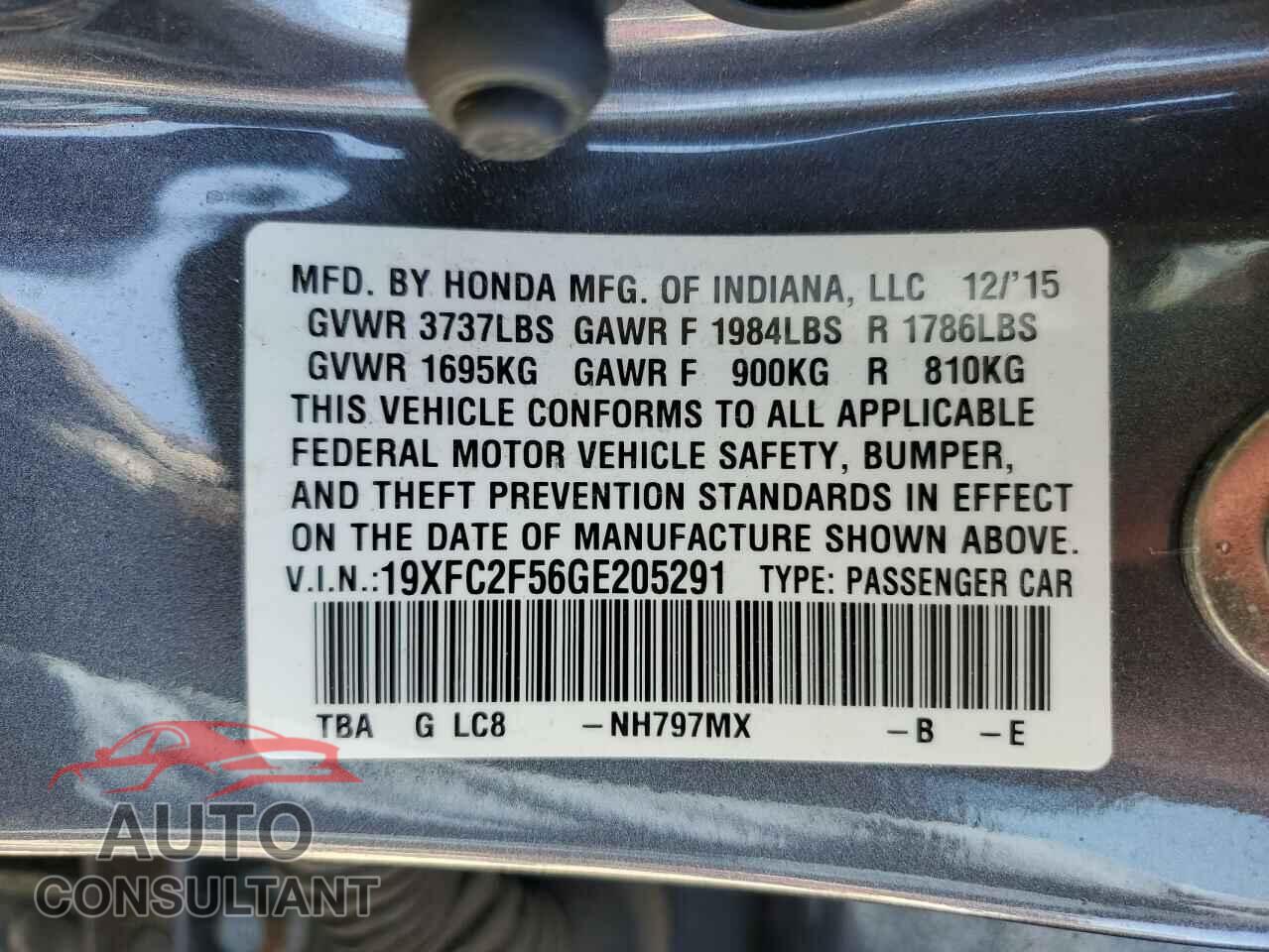 HONDA CIVIC 2016 - 19XFC2F56GE205291
