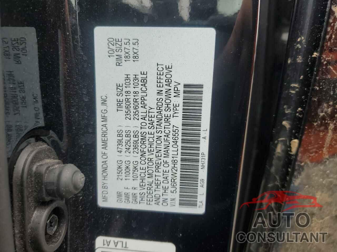 HONDA CRV 2020 - 5J6RW2H81LL046557
