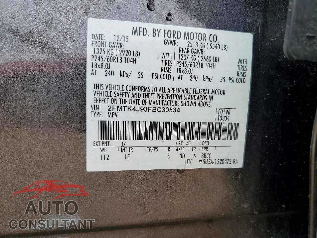 FORD EDGE 2015 - 2FMTK4J93FBC30534
