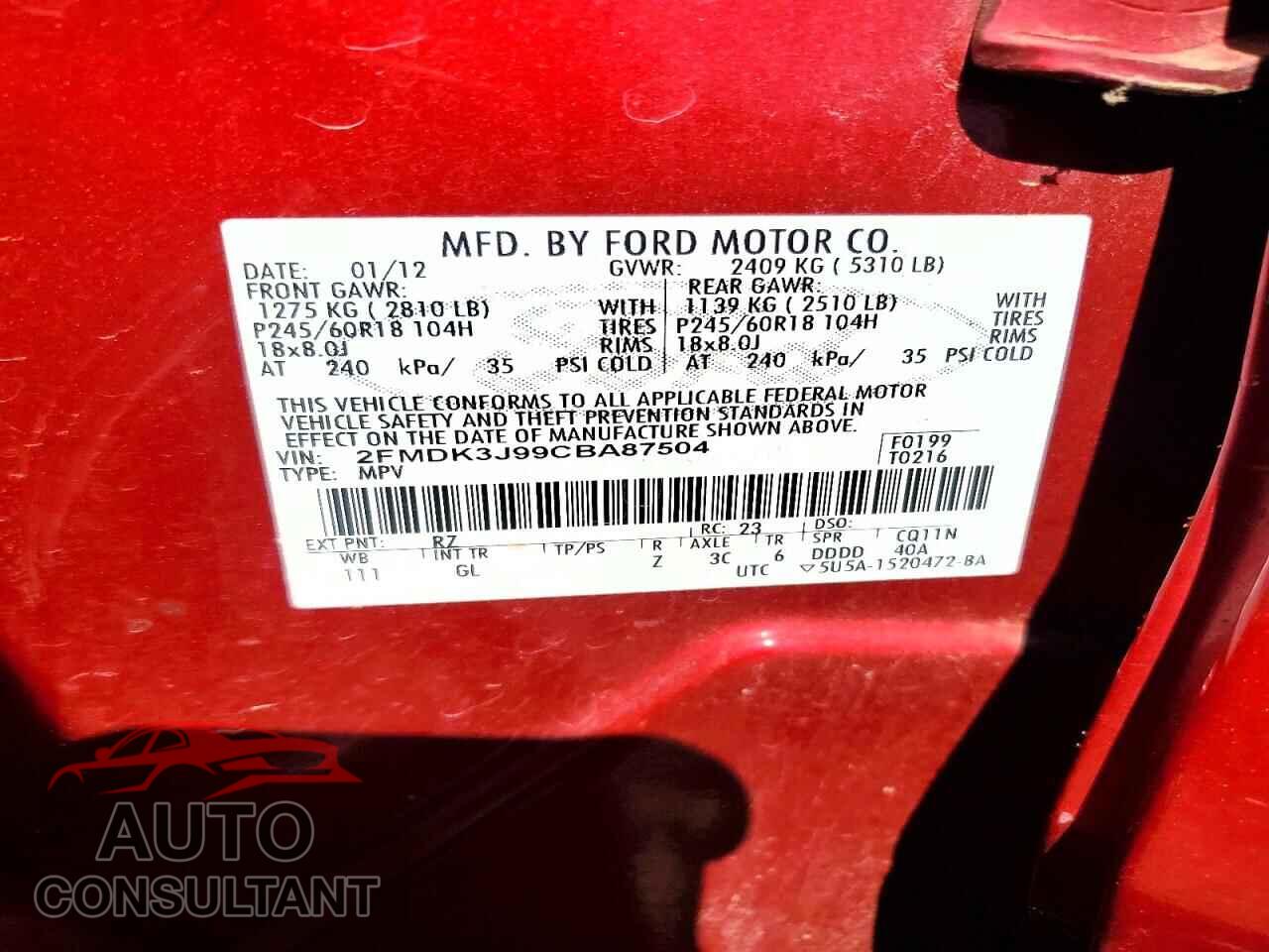 FORD EDGE 2012 - 2FMDK3J99CBA87504