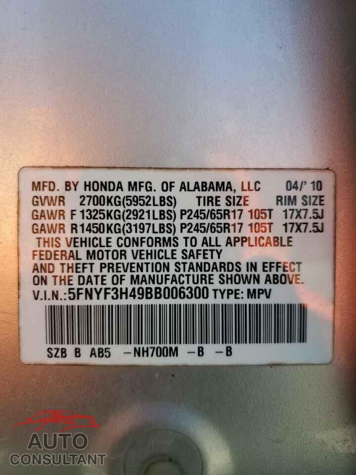 HONDA PILOT 2011 - 5FNYF3H49BB006300