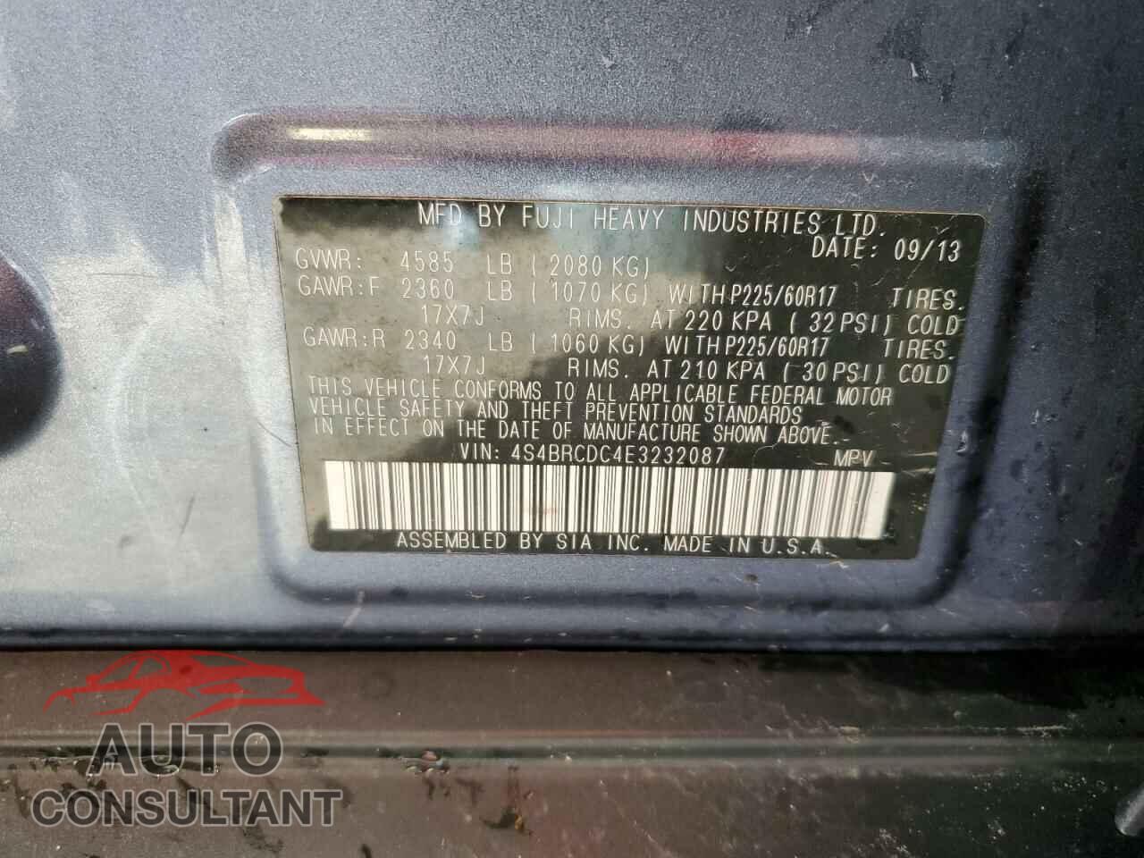SUBARU OUTBACK 2014 - 4S4BRCDC4E3232087