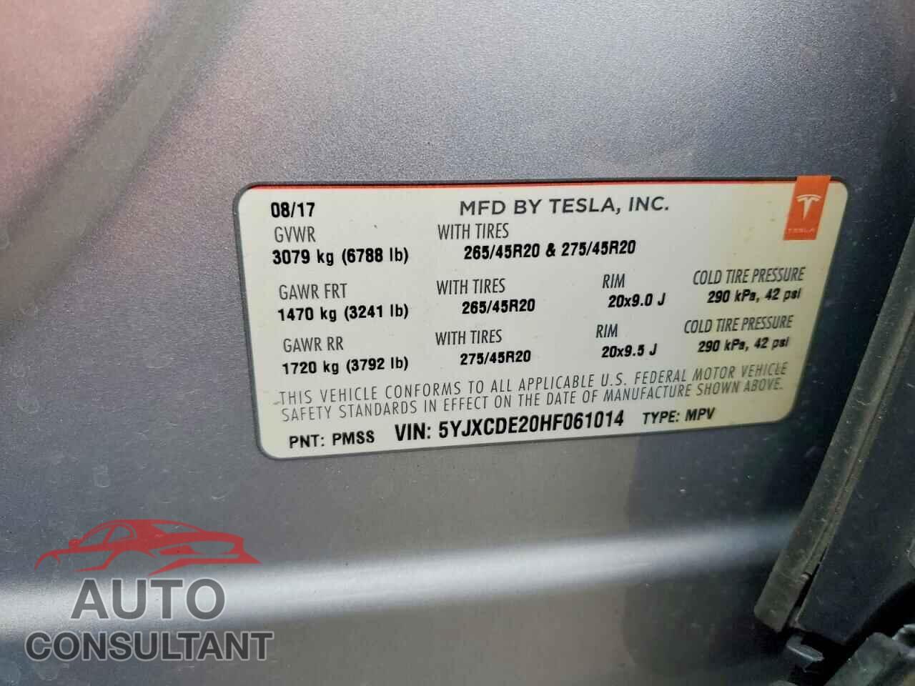 TESLA MODEL X 2017 - 5YJXCDE20HF061014